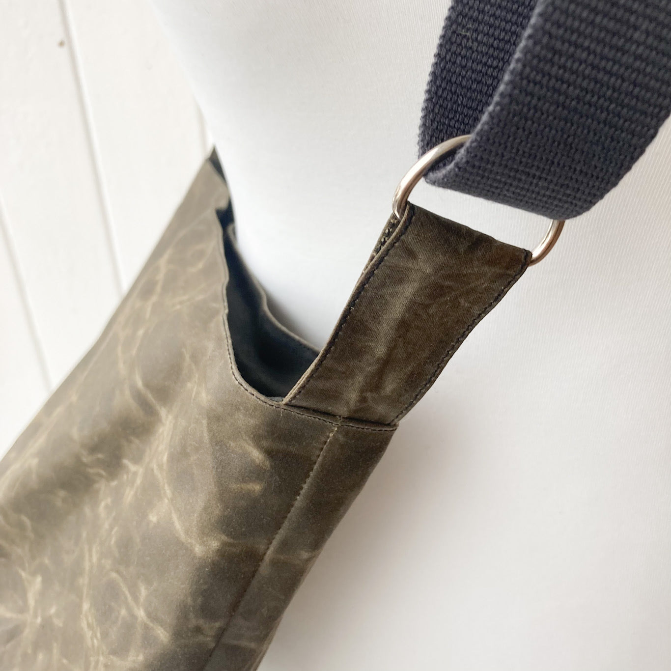 medium brown oilskin bucket bag