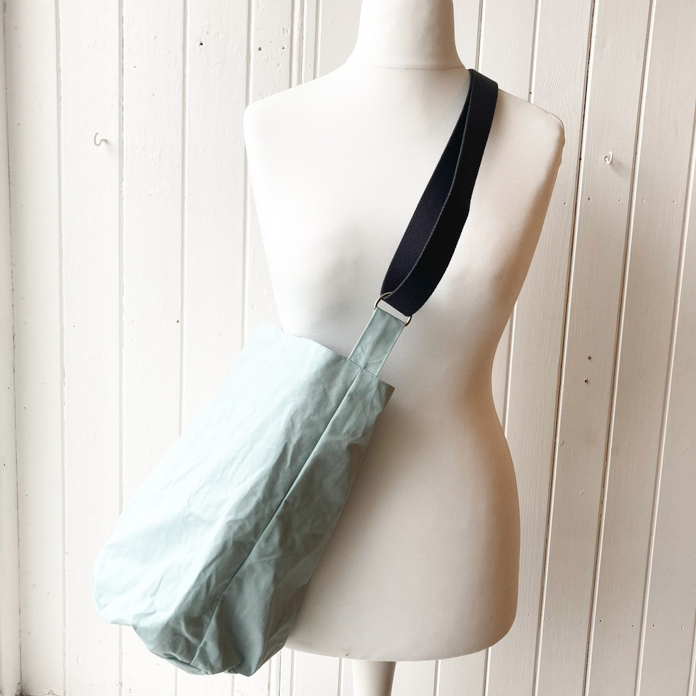 medium pale blue oilskin bucket bag