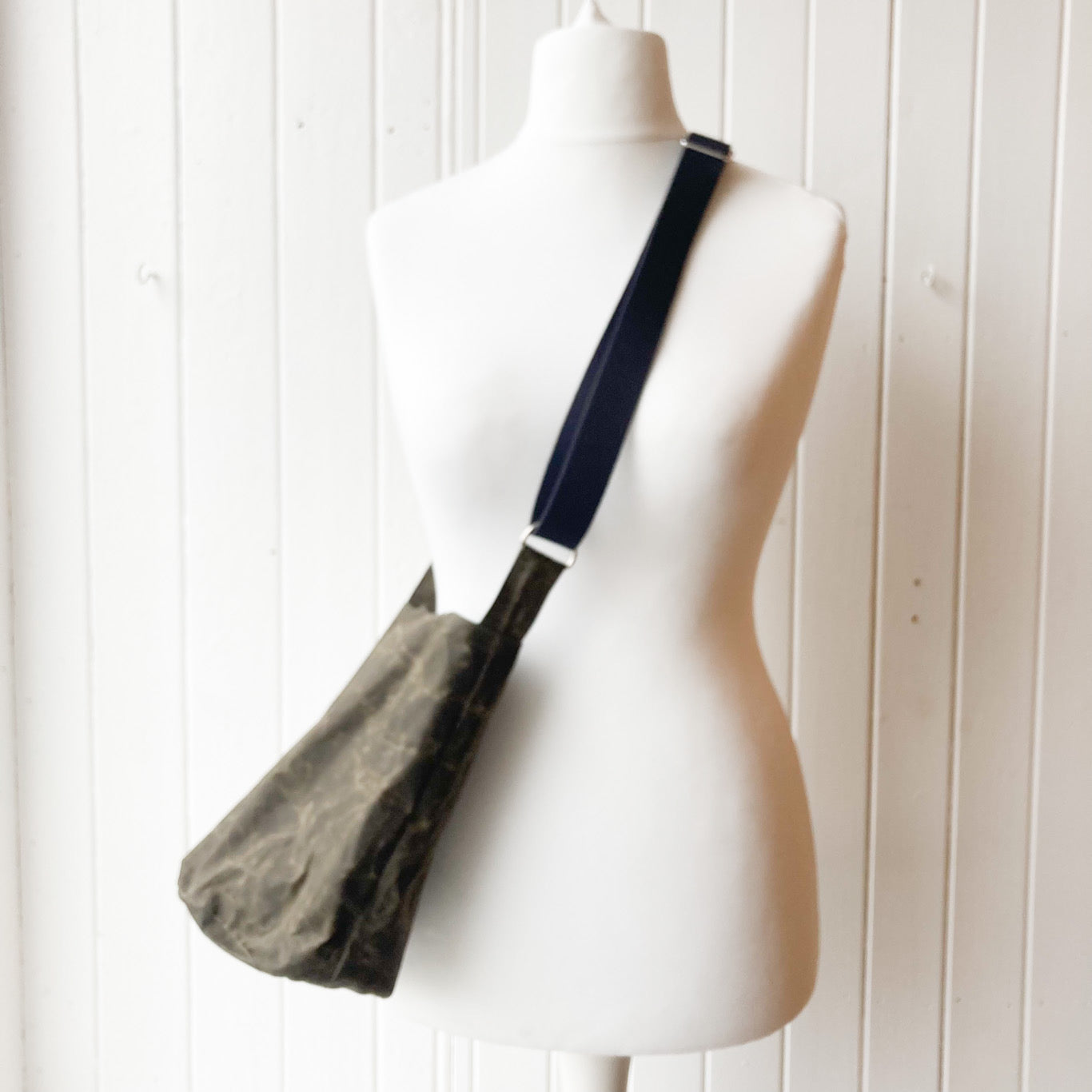small brown oilskin bucket bag