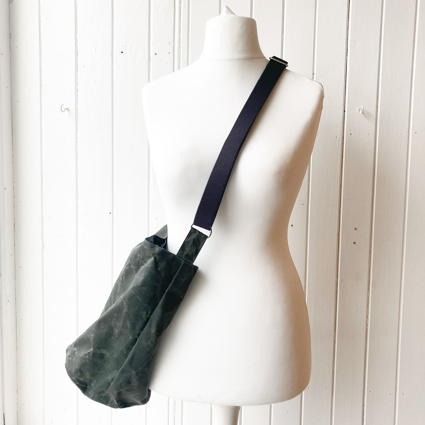 medium dark khaki oilskin bucket bag