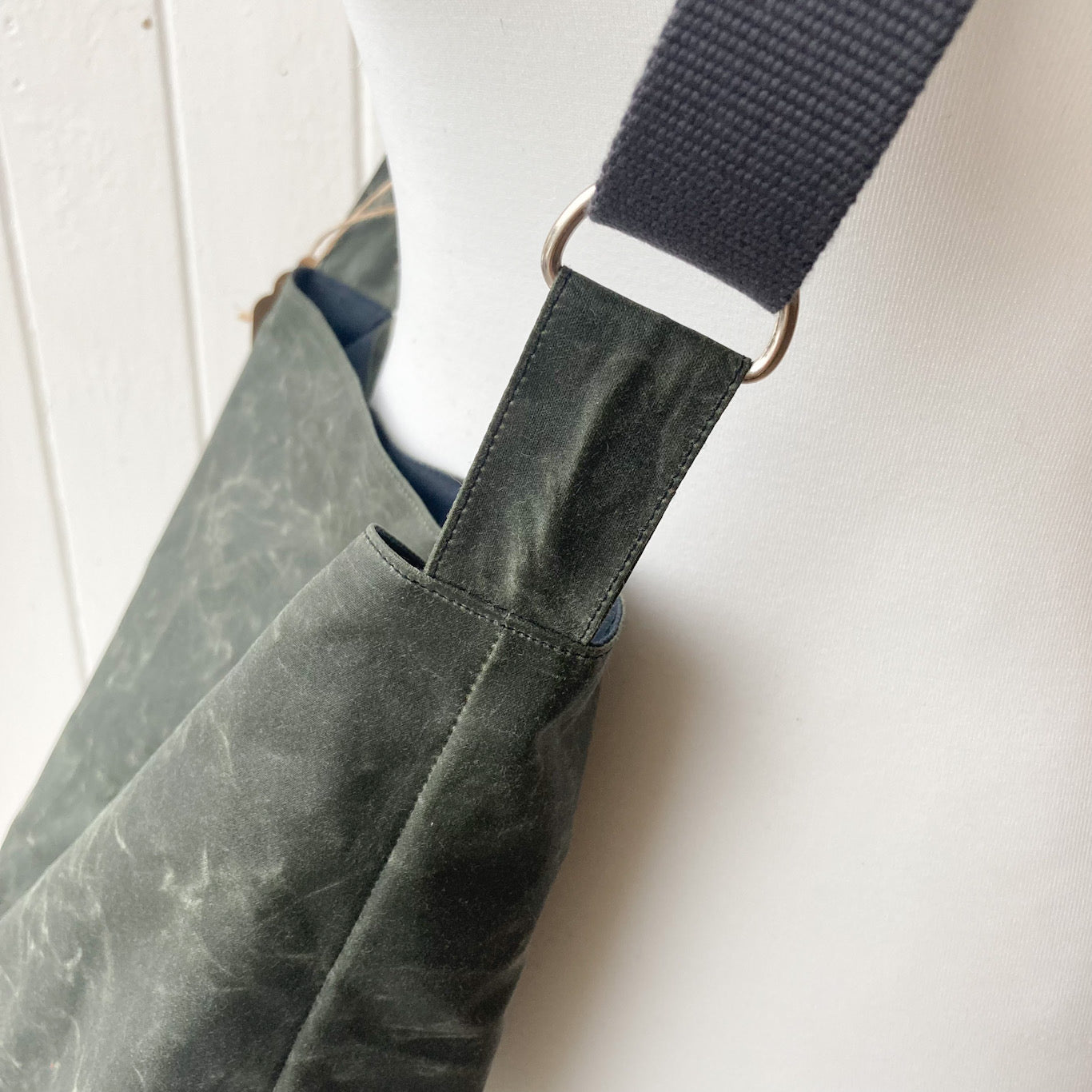 medium dark khaki oilskin bucket bag