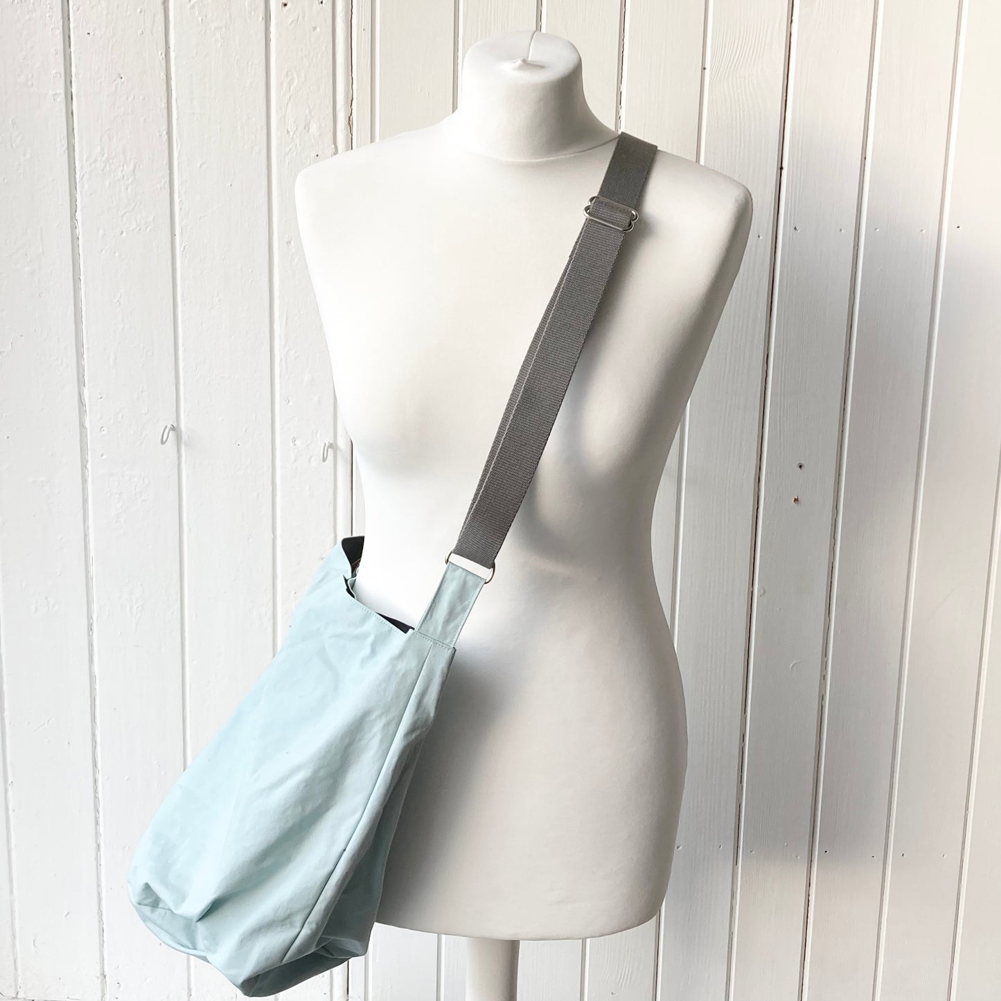 medium pale blue oilskin bucket bag