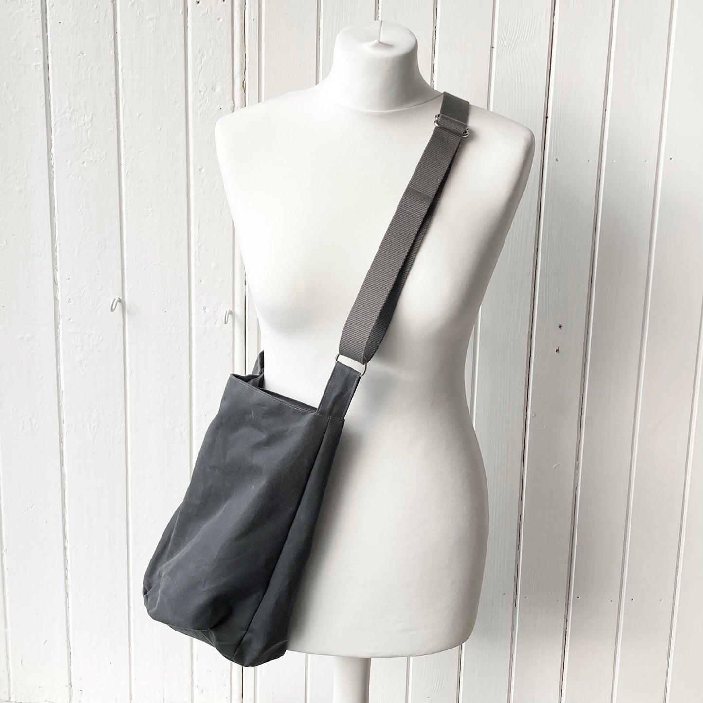 medium grey oilskin bucket bag