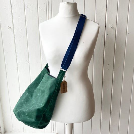 medium emerald green oilskin bucket bag