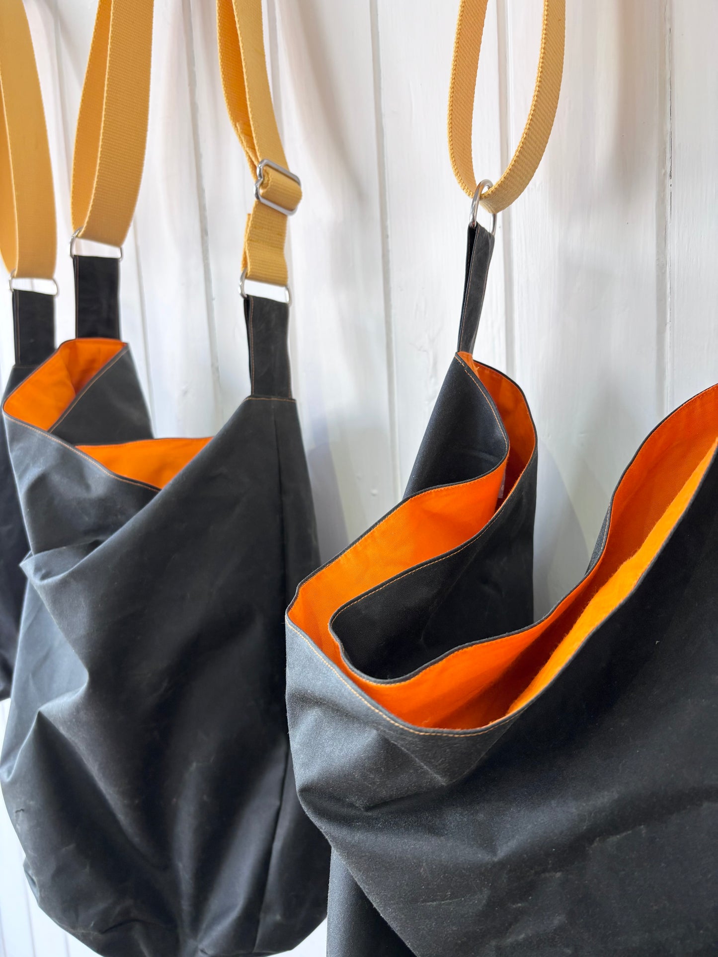 small oilskin bucket bag