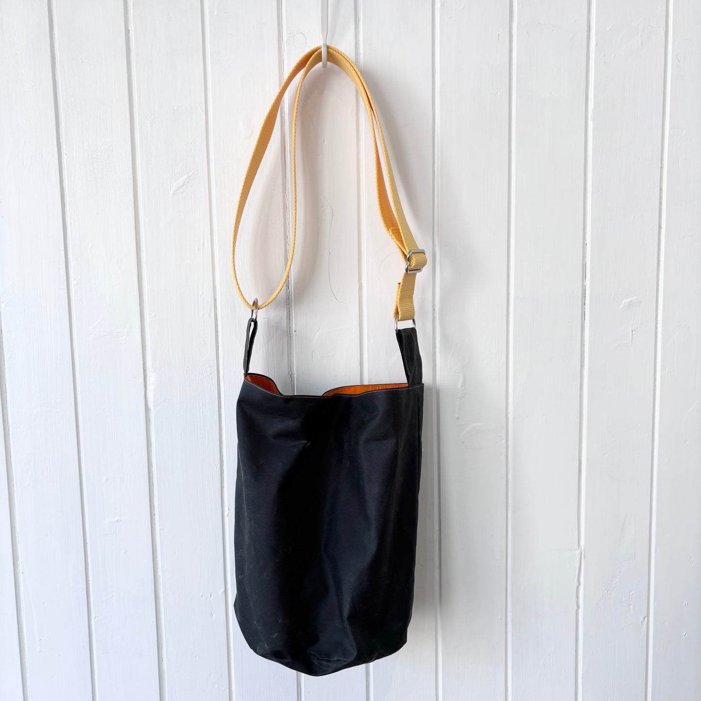 small oilskin bucket bag