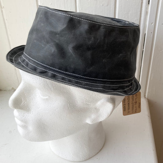oilskin pork pie hat - large dark grey waxy