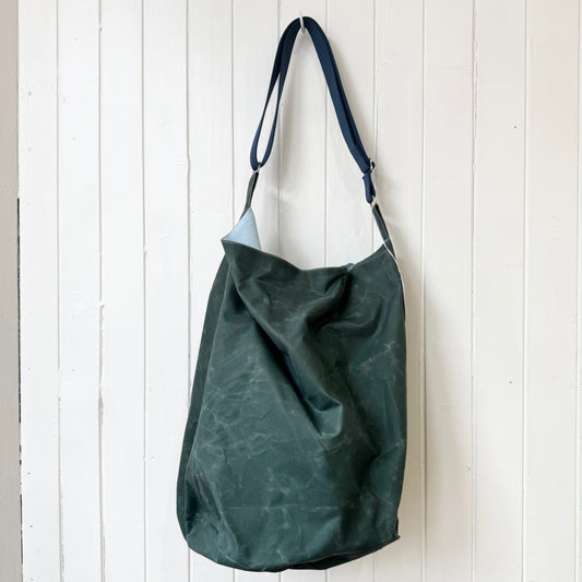 large blue/green oilskin bucket bag