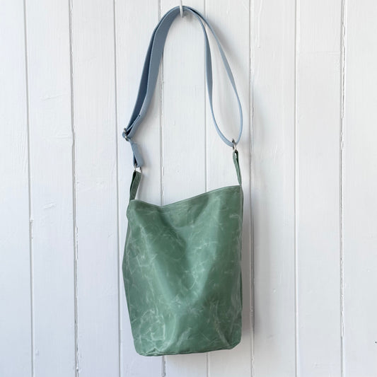 small oilskin bucket bag