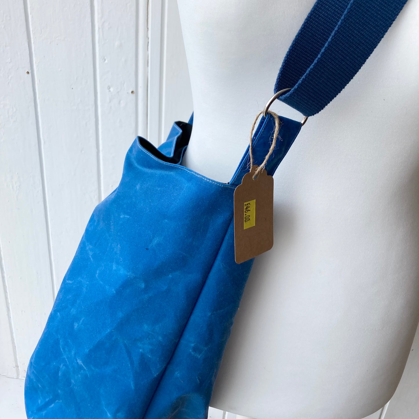 medium bright blue oilskin bucket bag